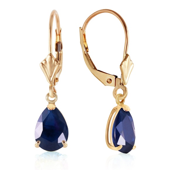 14K. SOLID GOLD LEVERBACK EARRING WITH SAPPHIRES (Yellow Gold) - Picture 1 of 5